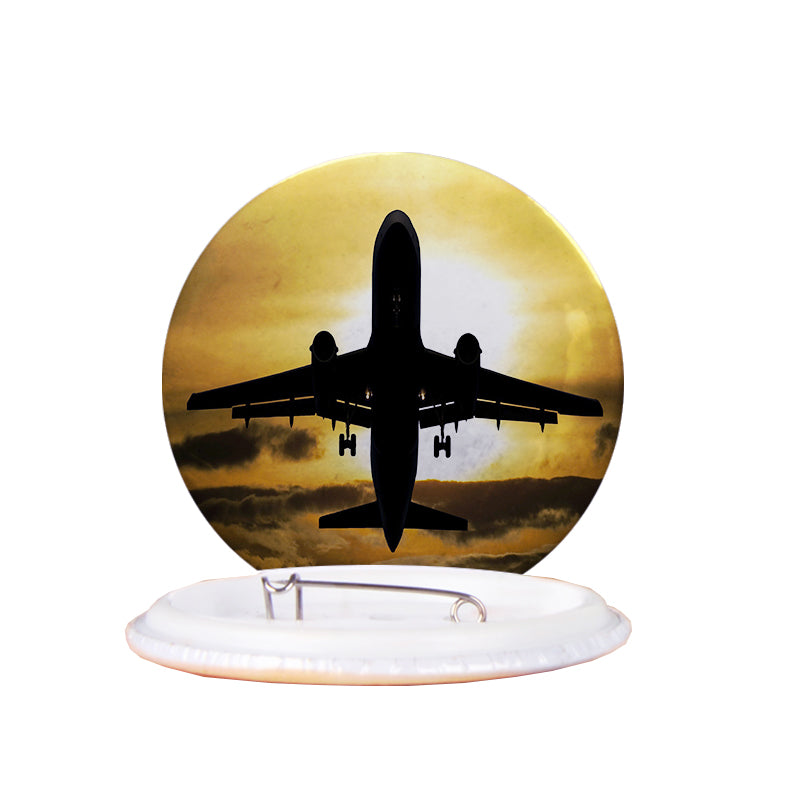 Departing Passanger Jet During Sunset Designed Pins