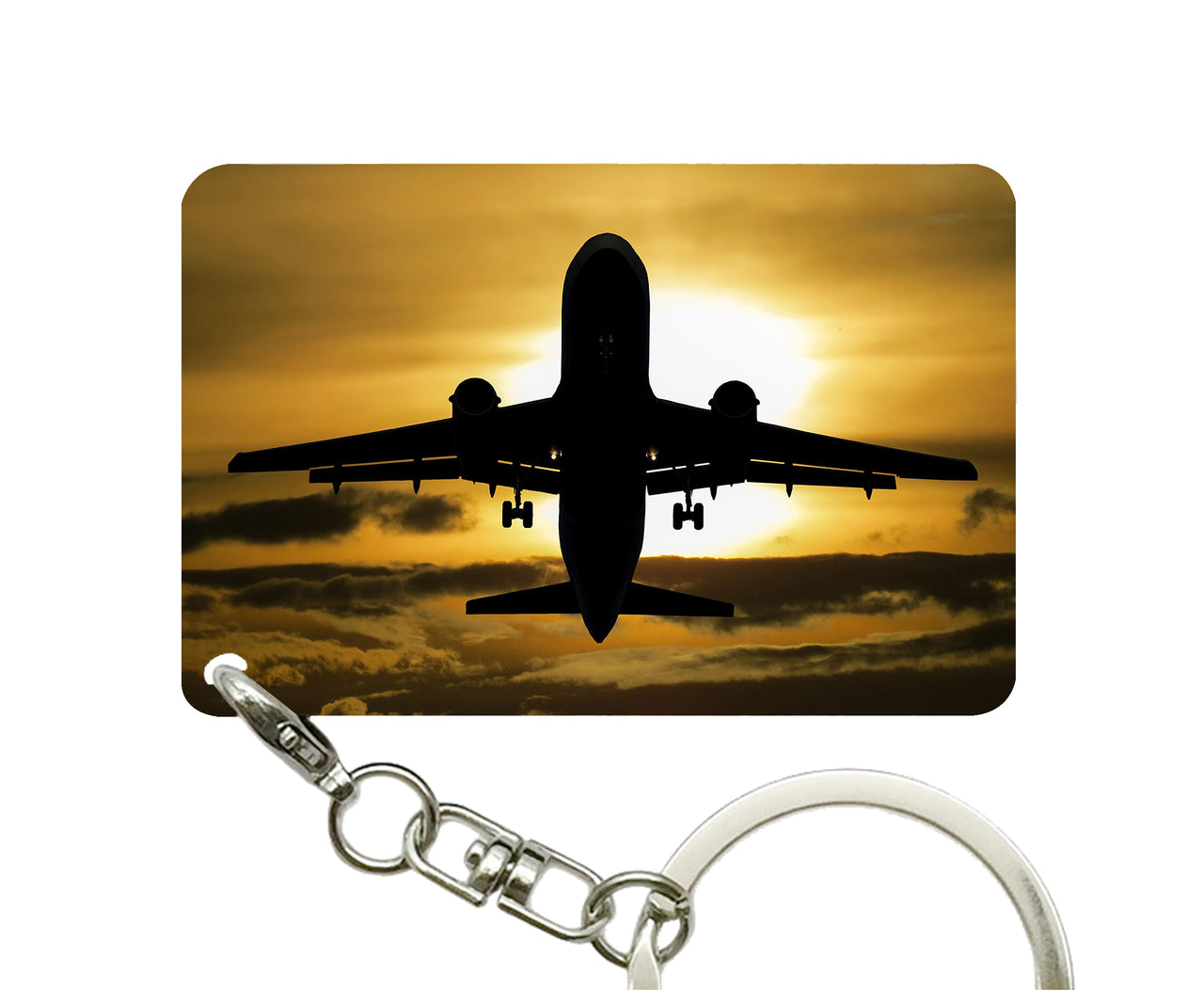 Departing Passanger Jet During Sunset Designed Key Chains