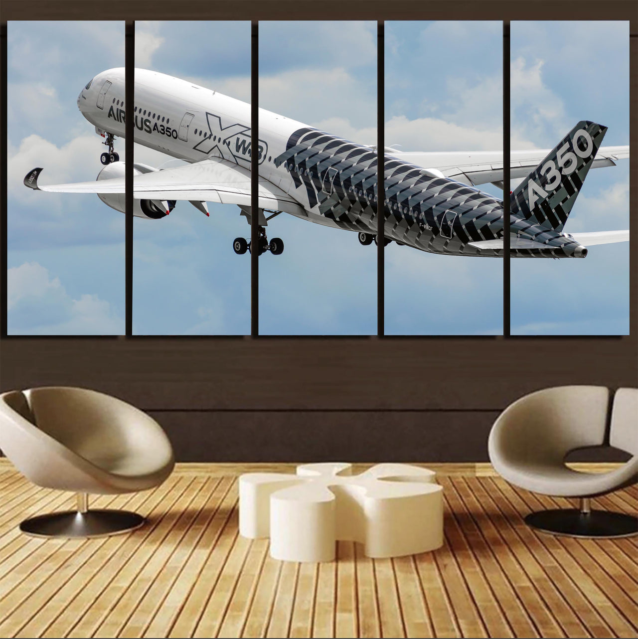 Departing Airbus A350 (Original Livery) Printed Canvas Prints (5 Pieces)