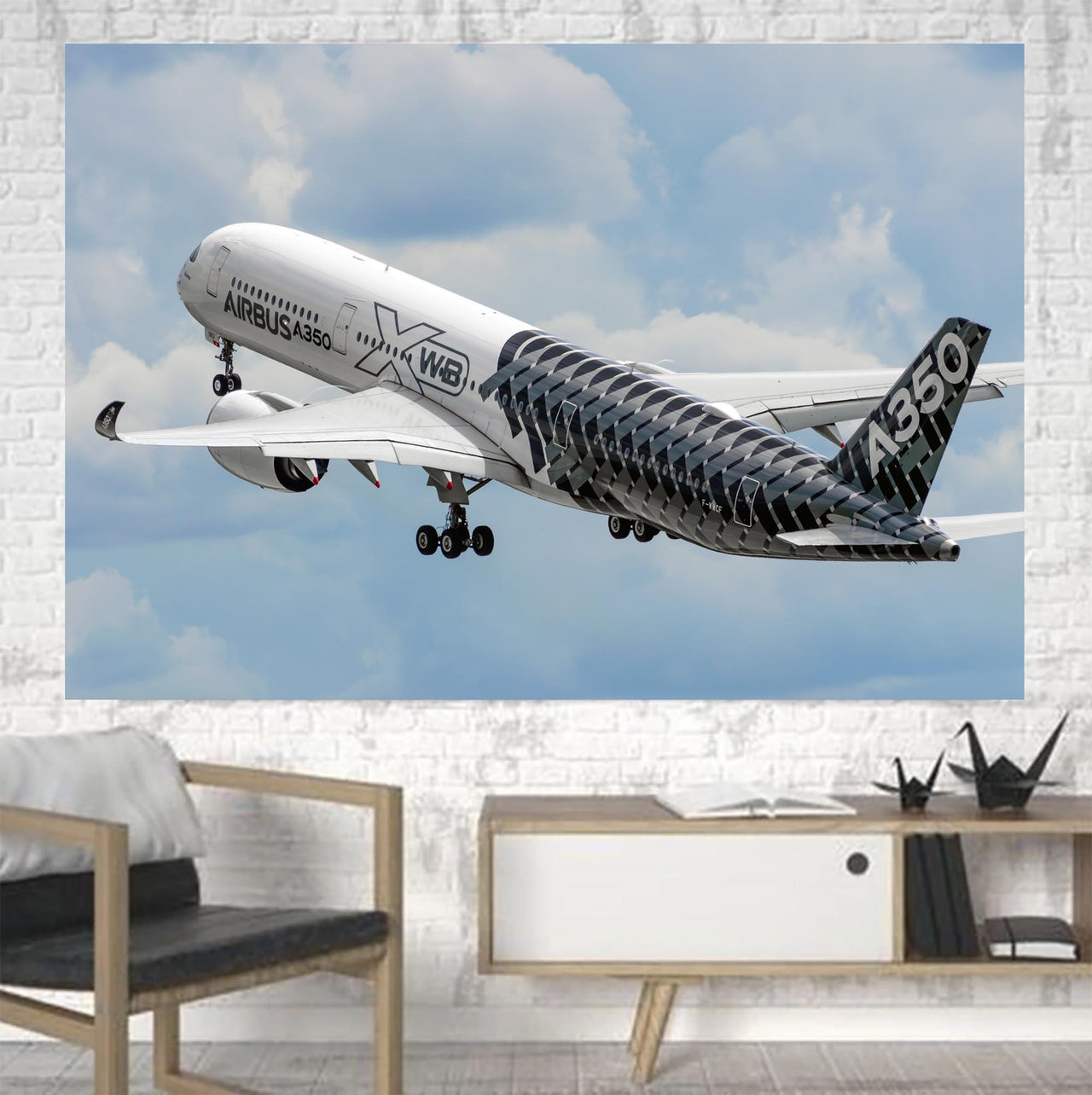 Departing Airbus A350 (Original Livery) Printed Canvas Posters (1 Piece)