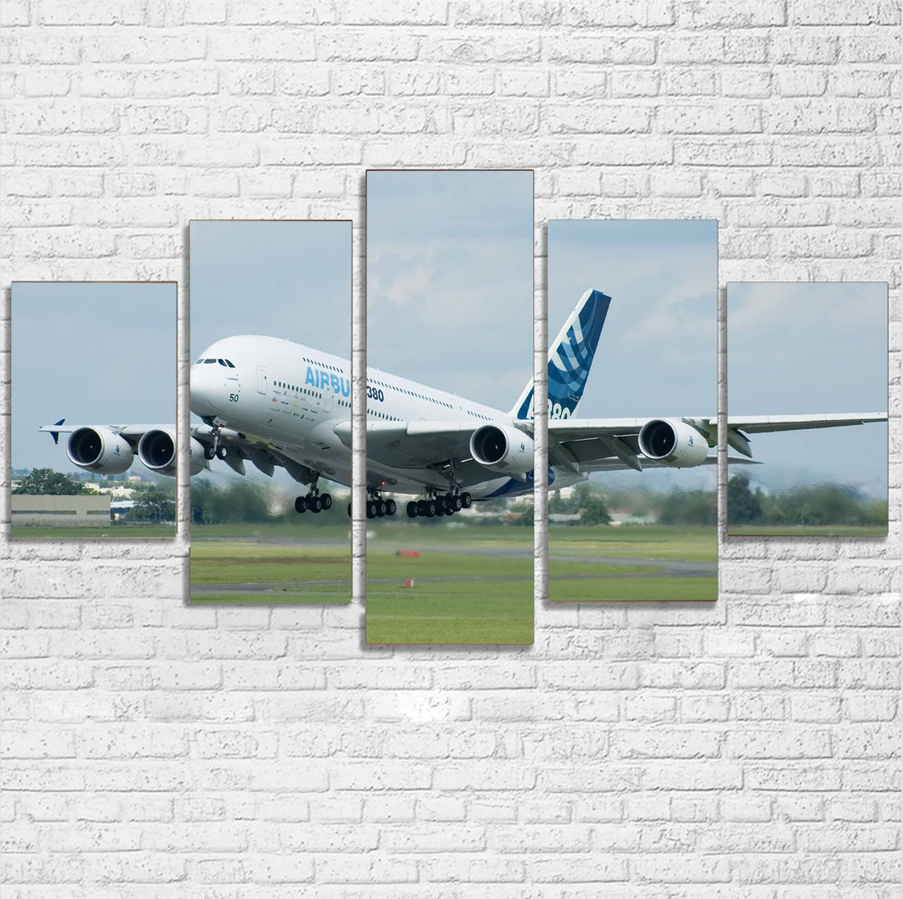 Departing Airbus A380 with Original Livery Printed Multiple Canvas Poster Aviation Shop 