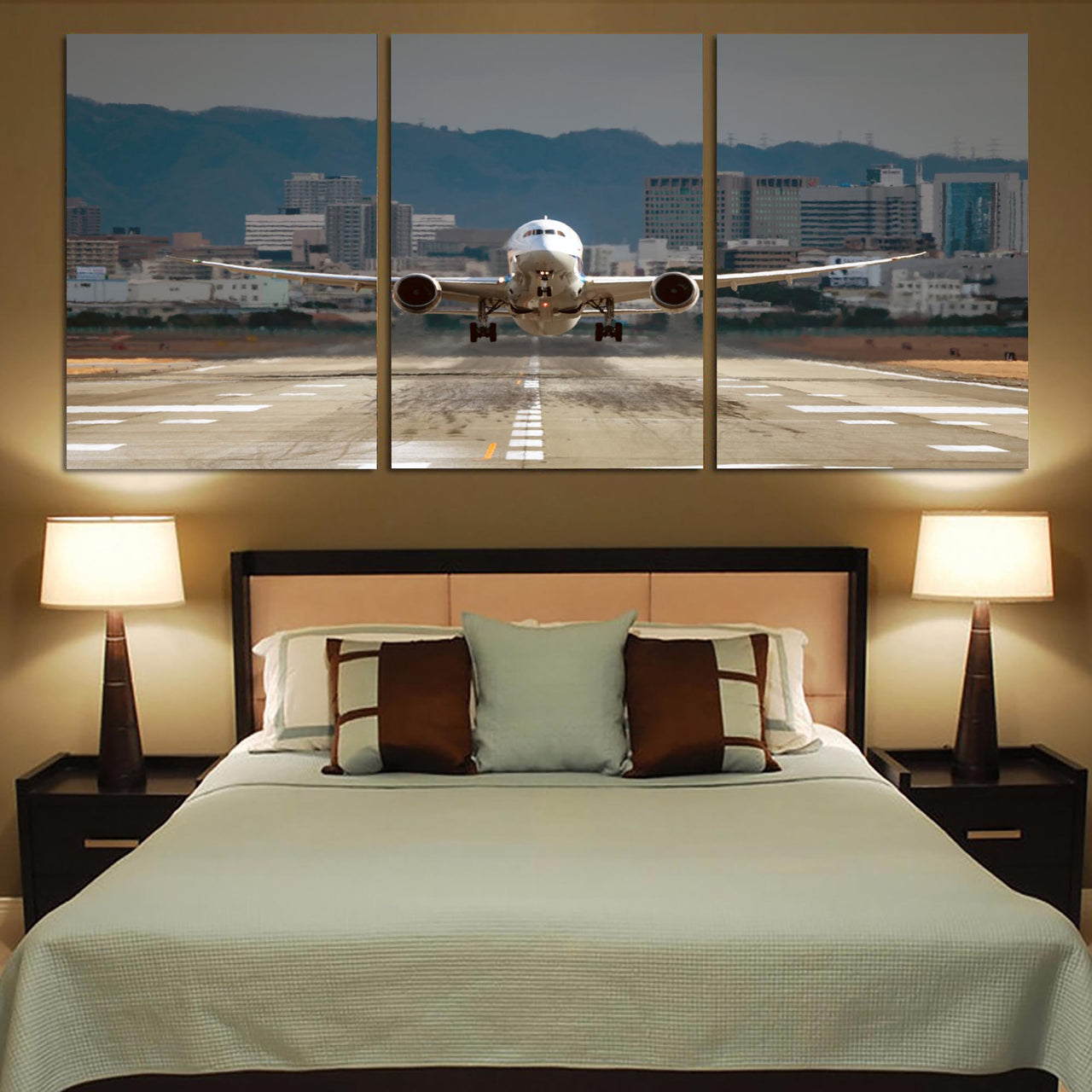 Departing Boeing 787 Dreamliner Printed Canvas Posters (3 Pieces)