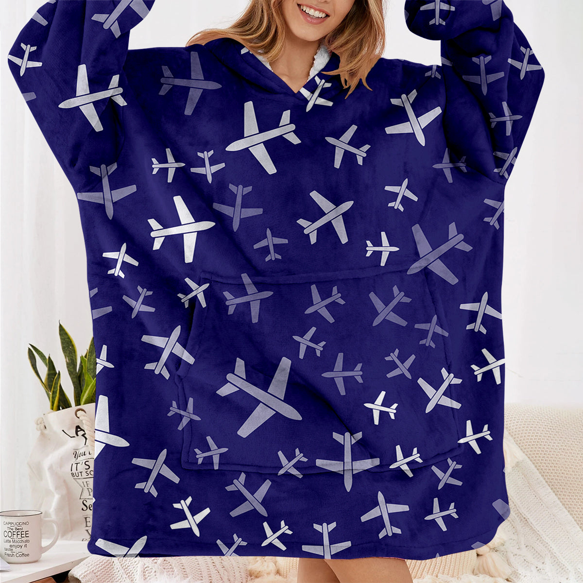 Different Sizes Seamless Airplanes Designed Blanket Hoodies