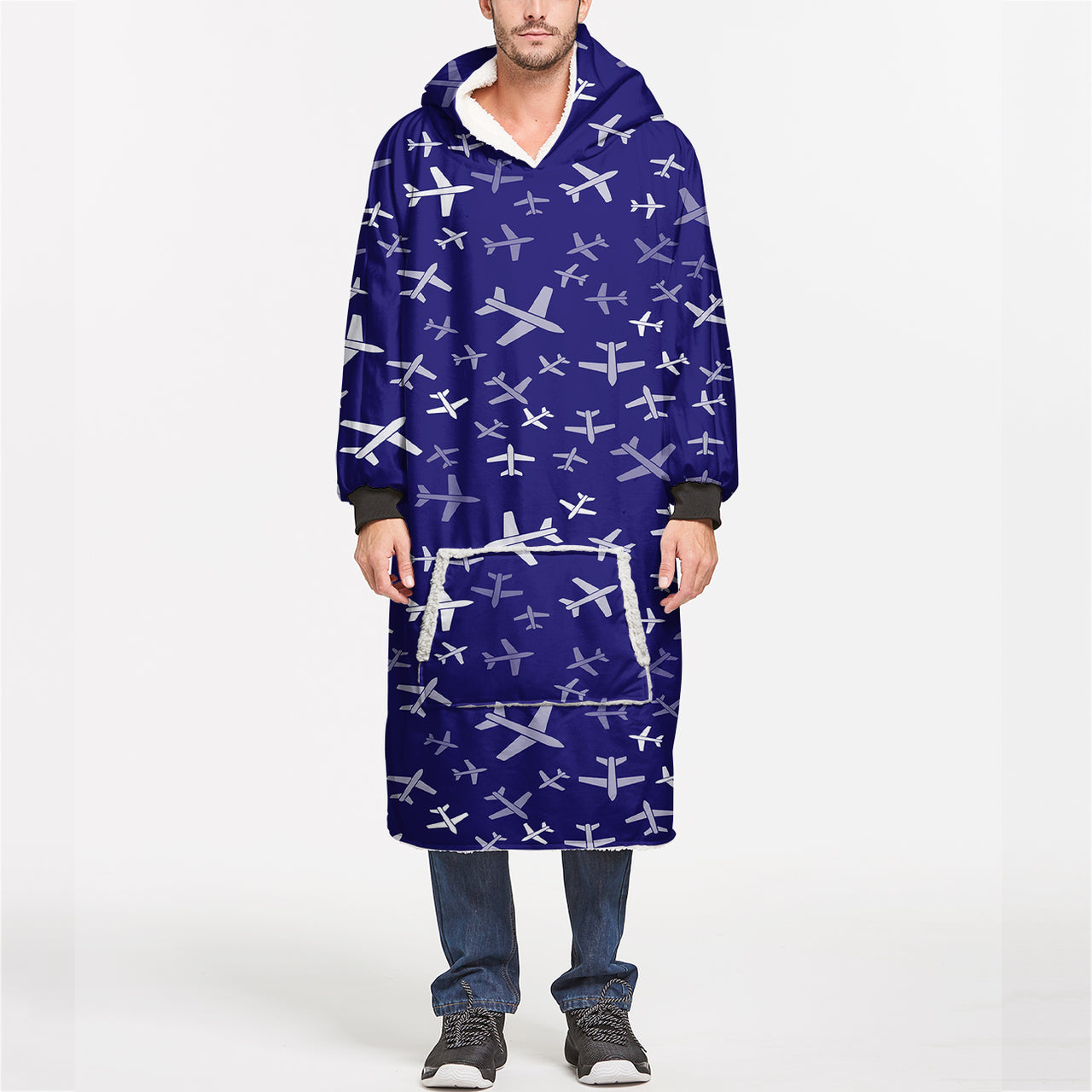Different Sizes Seamless Airplanes Designed Blanket Hoodies