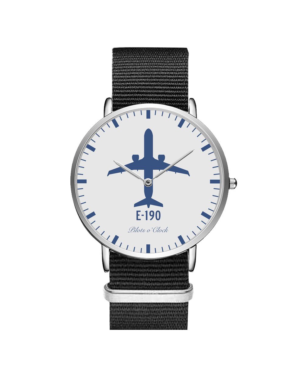 Embraer E190 Leather Strap Watches Pilot Eyes Store Silver & Black Nylon Strap 