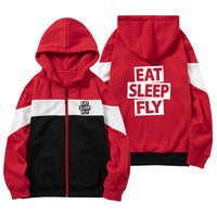 Thumbnail for Eat Sleep Fly Designed Colourful Zipped Hoodies