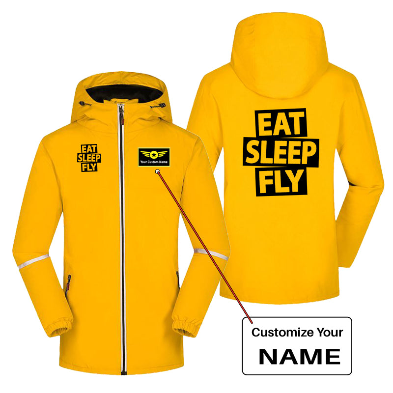 Eat Sleep Fly Designed Rain Coats & Jackets