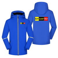 Thumbnail for Eat Sleep Fly (Colourful) Designed Rain Coats & Jackets