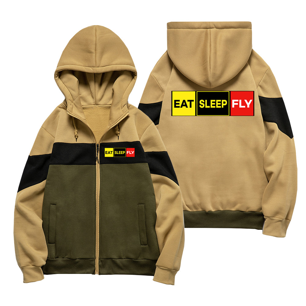 Eat Sleep Fly (Colourful) Designed Colourful Zipped Hoodies