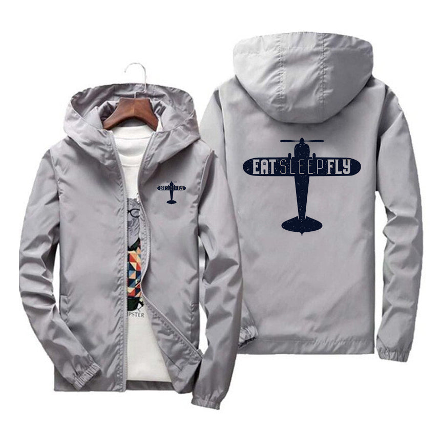 Eat Sleep Fly & Propeller Designed Windbreaker Jackets