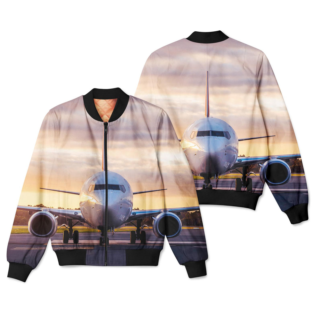Face to Face with Boeing 737-800 During Sunset Designed 3D Pilot Bomber Jackets