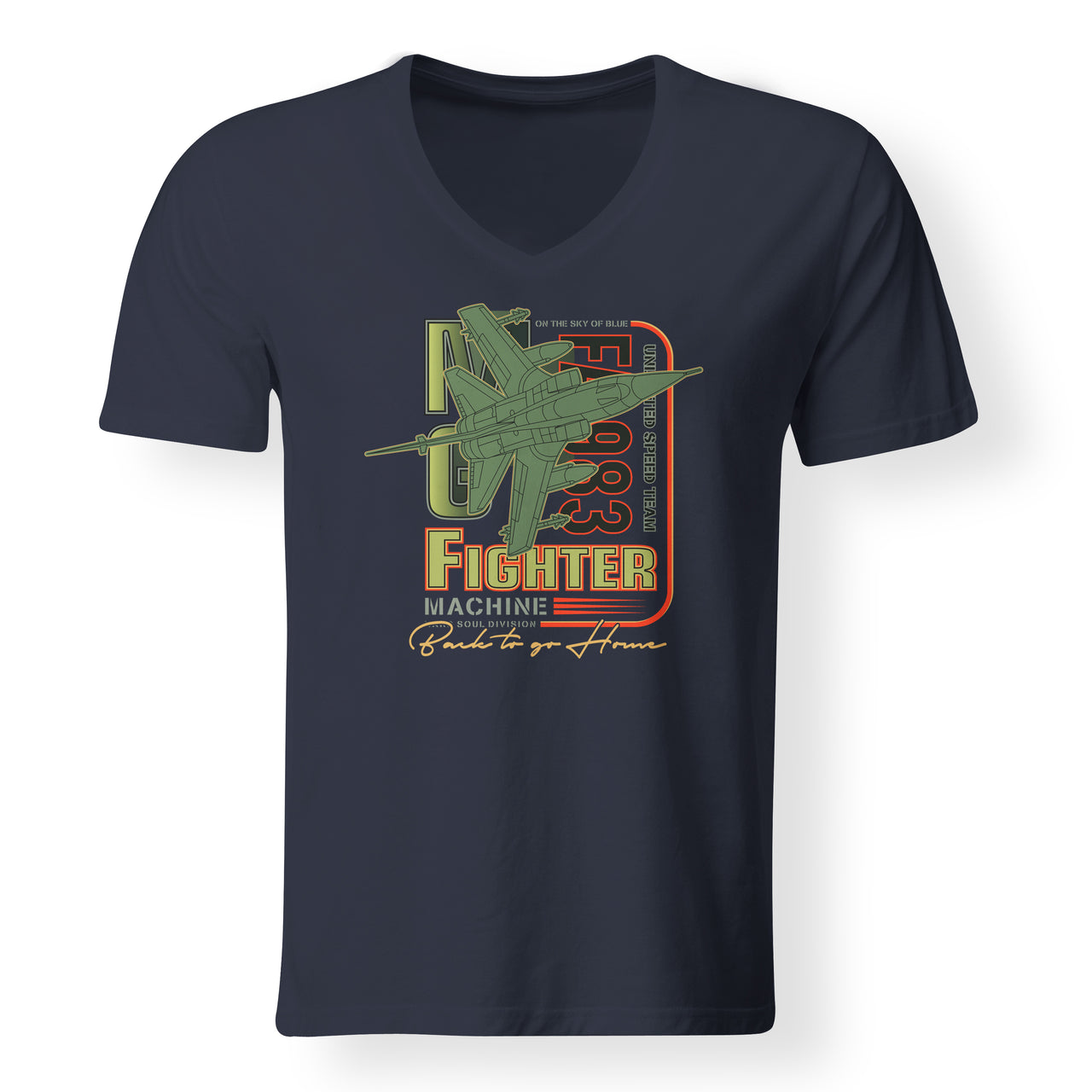 Fighter Machine Designed V-Neck T-Shirts