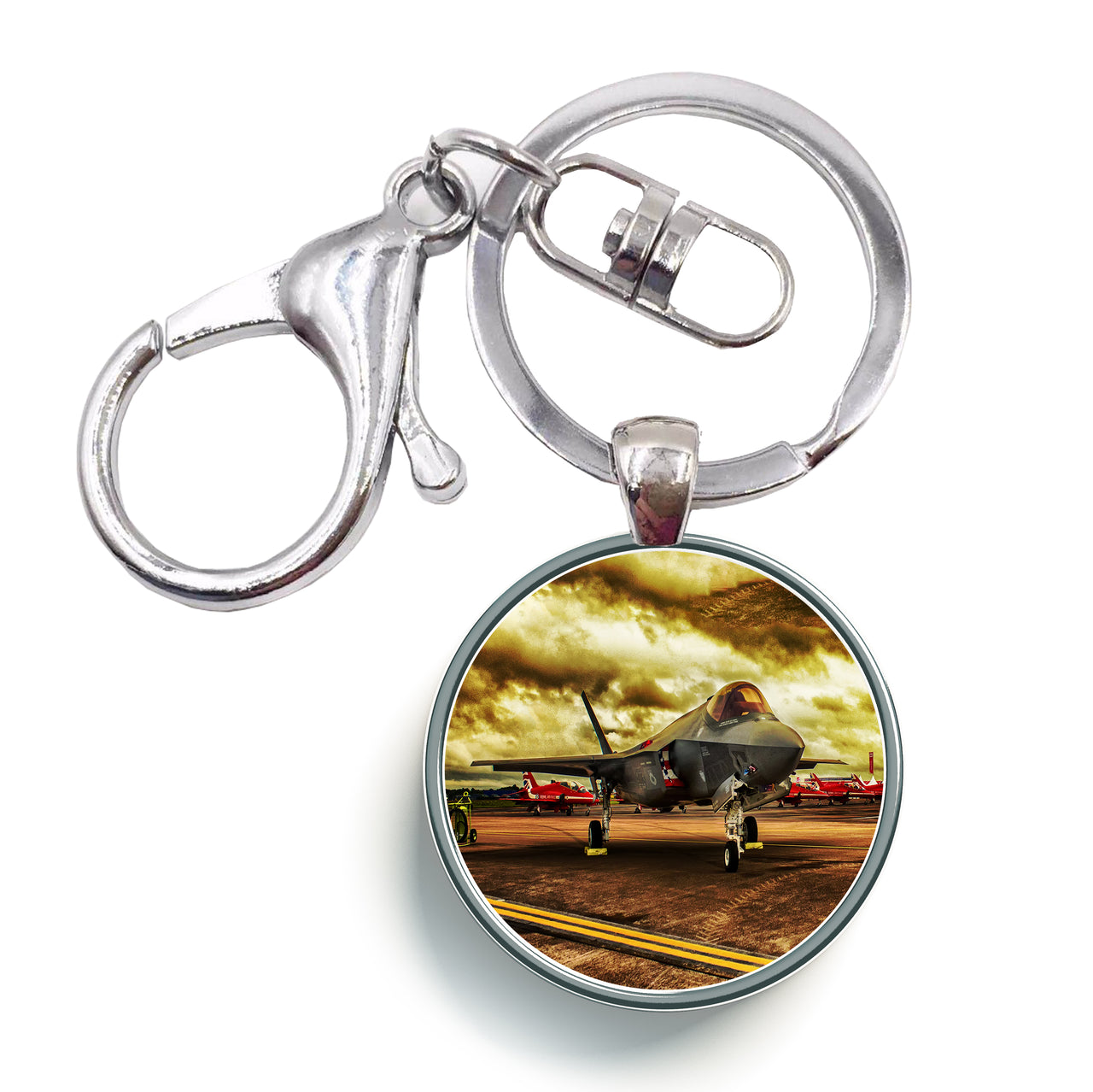 Fighting Falcon F35 at Airbase Designed Circle Key Chains