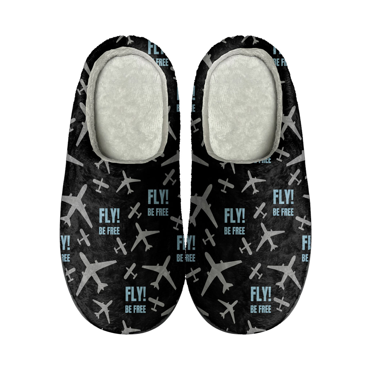 Fly Be Free Black Designed Cotton Slippers