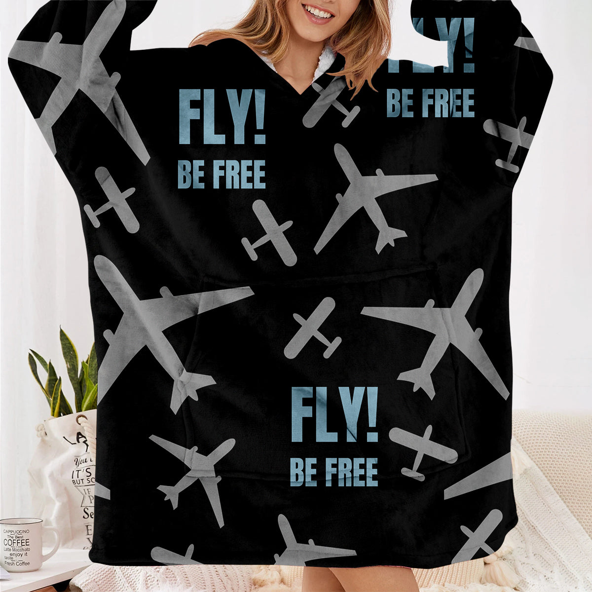 Fly Be Free Black Designed Blanket Hoodies