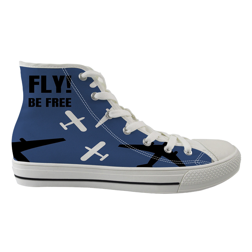 Fly Be Free Blue Designed Long Canvas Shoes (Women)