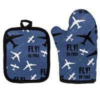 Thumbnail for Fly Be Free Blue Designed Kitchen Glove & Holder