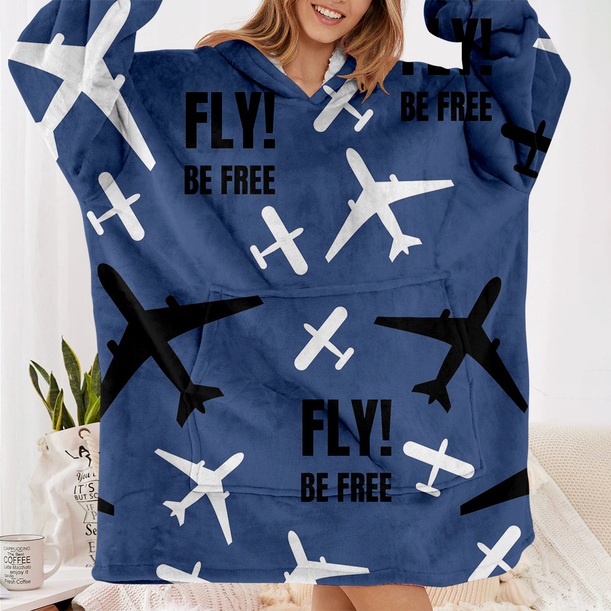 Fly Be Free Blue Designed Blanket Hoodies