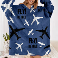Thumbnail for Fly Be Free Blue Designed Blanket Hoodies