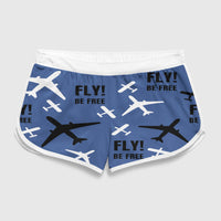 Thumbnail for Fly Be Free Blue Designed Women Beach Style Shorts