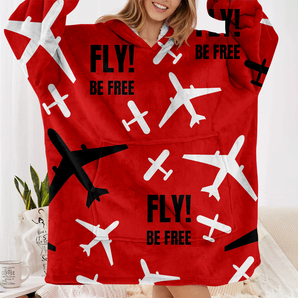 Fly Be Free Red Designed Blanket Hoodies