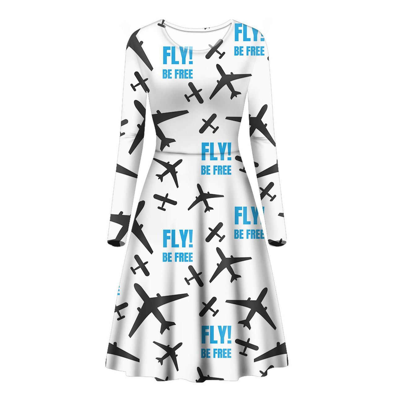 Fly Be Free White Designed Long Sleeve Women Midi Dress