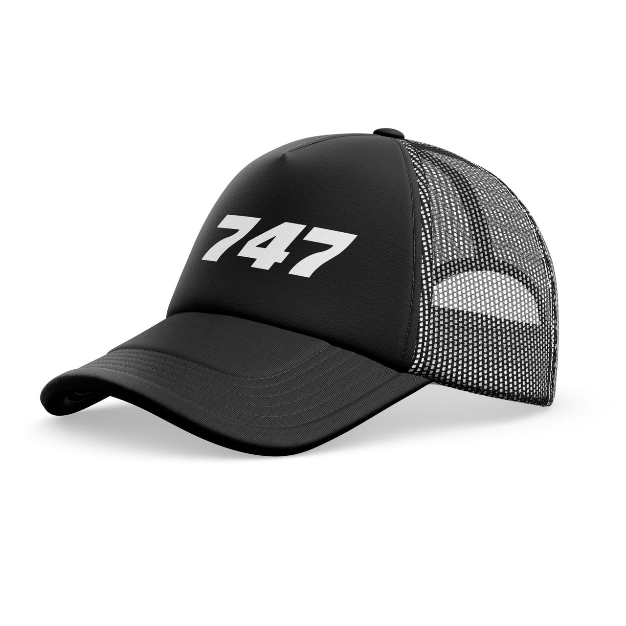 747 Flat Text Designed Trucker Caps & Hats