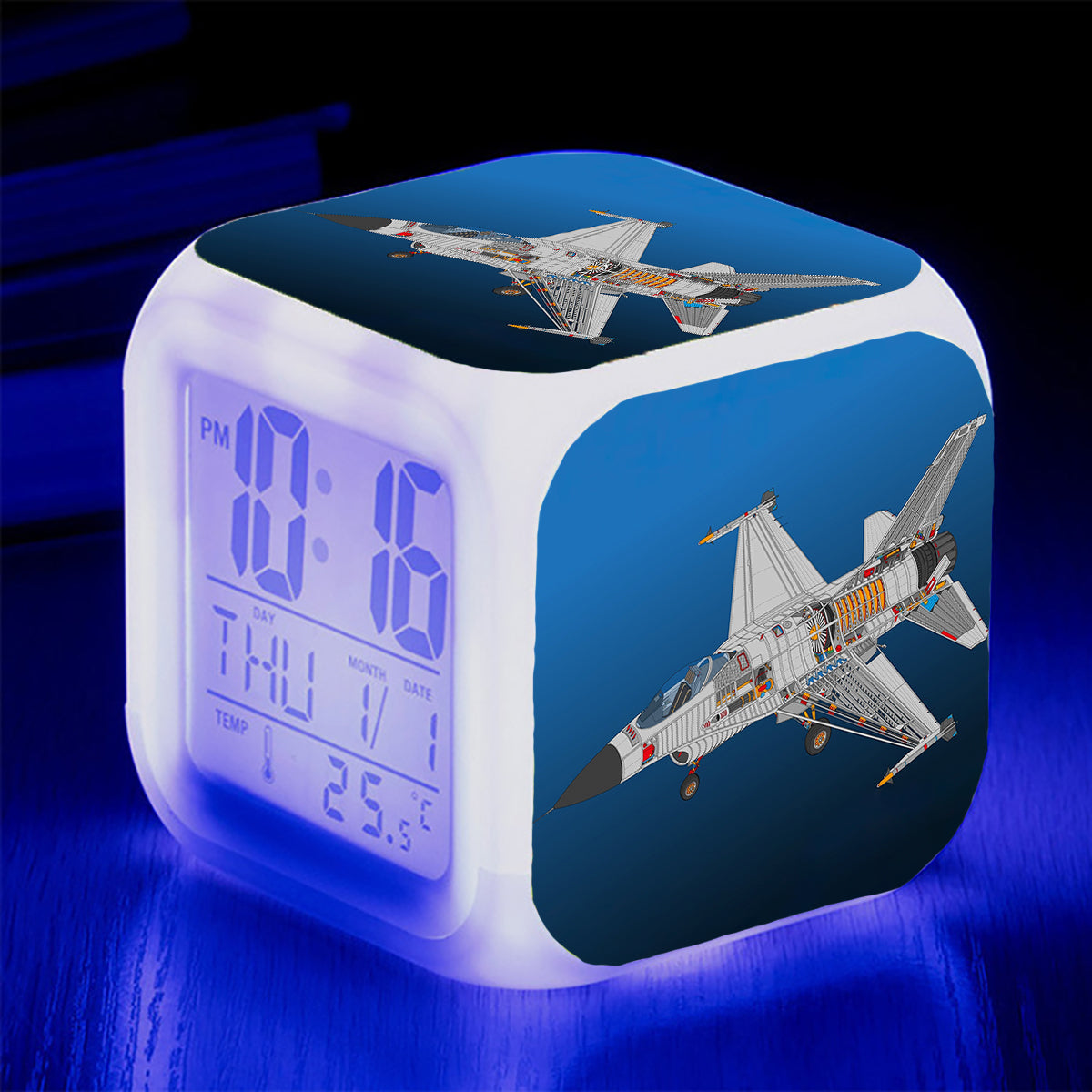 Graphical Fighting Falcon F16 Designed "7 Colour" Digital Alarm Clock