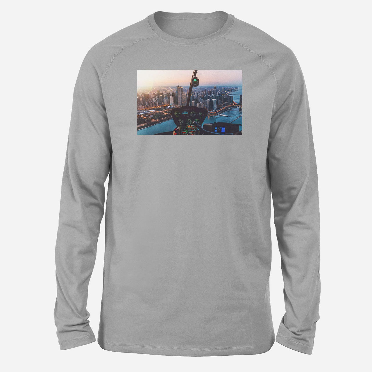 Amazing City View from Helicopter Cockpit Designed Long-Sleeve T-Shirts