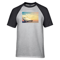 Thumbnail for Parked Aircraft During Sunset Designed Raglan T-Shirts