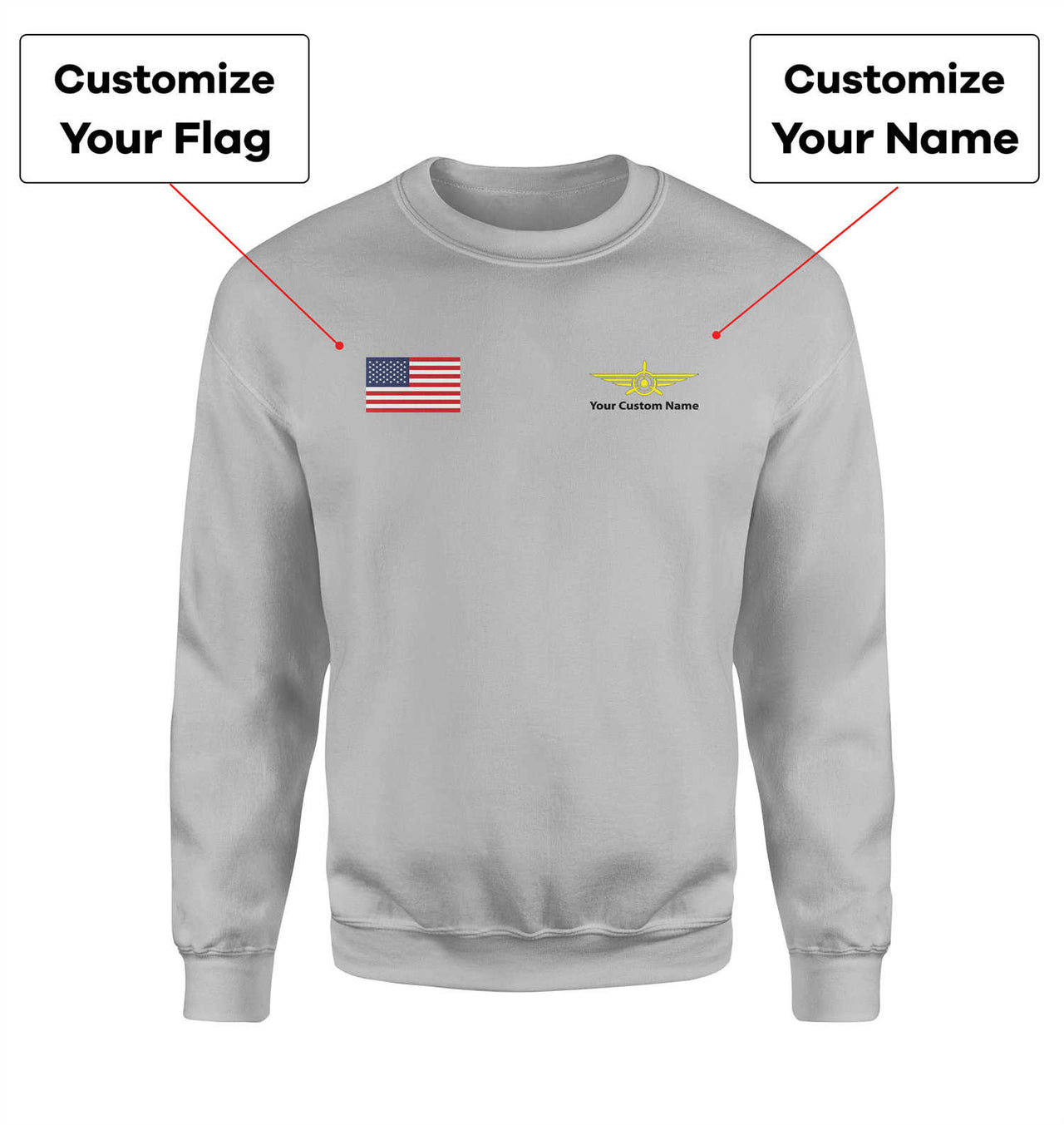 Custom Flag & Name with Badge 3 Designed 3D Sweatshirts