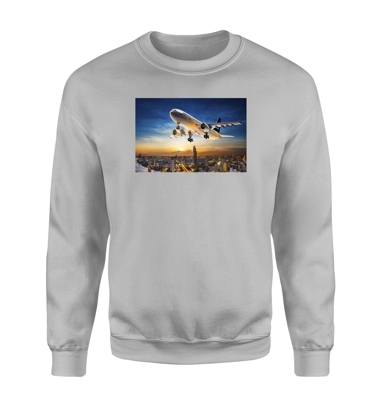 Super Aircraft over City at Sunset Designed Sweatshirts