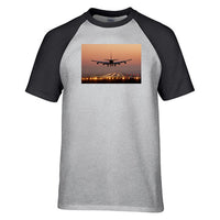 Thumbnail for Landing Boeing 747 During Sunset Designed Raglan T-Shirts