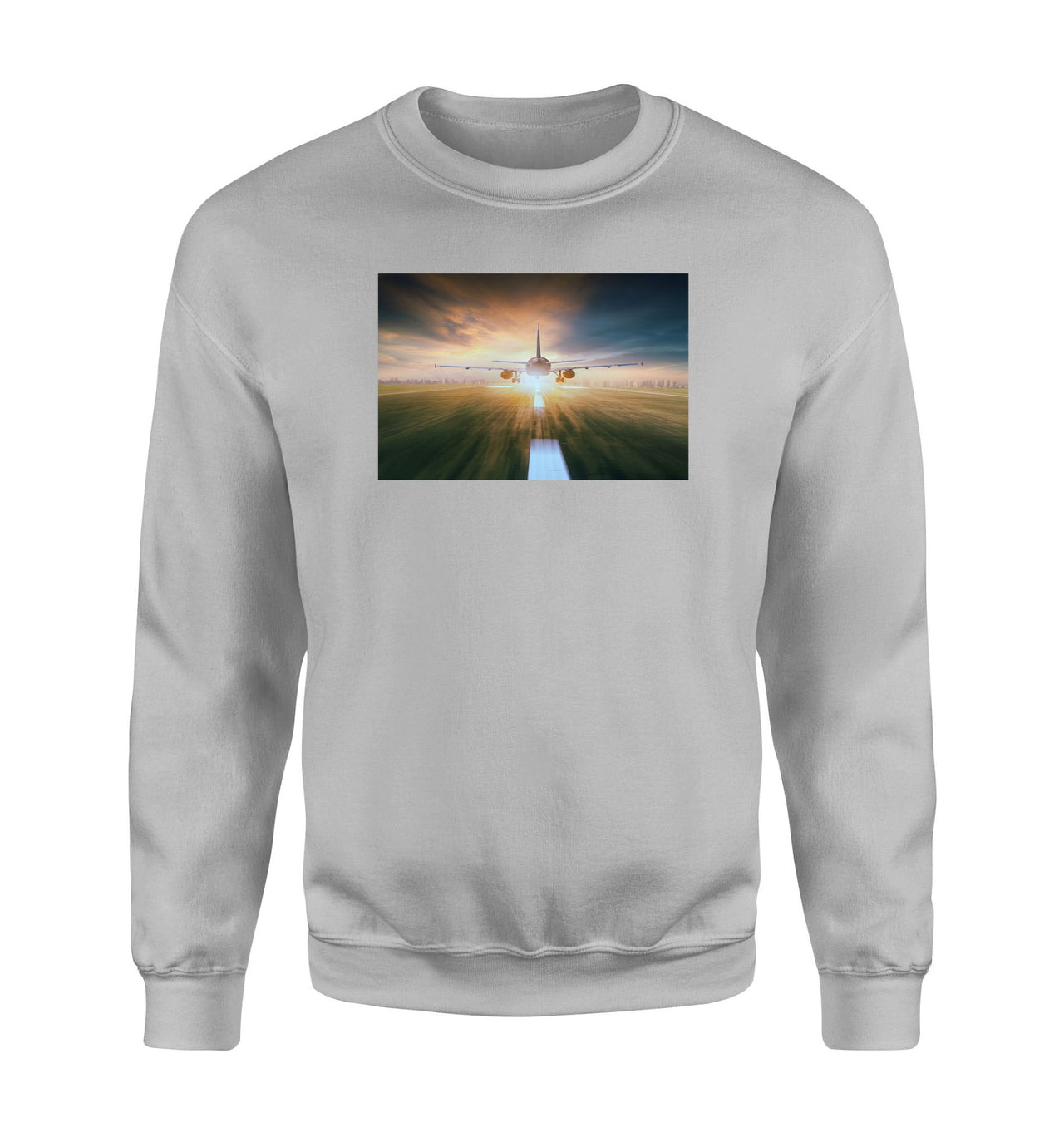 Airplane Flying Over Runway Designed Sweatshirts