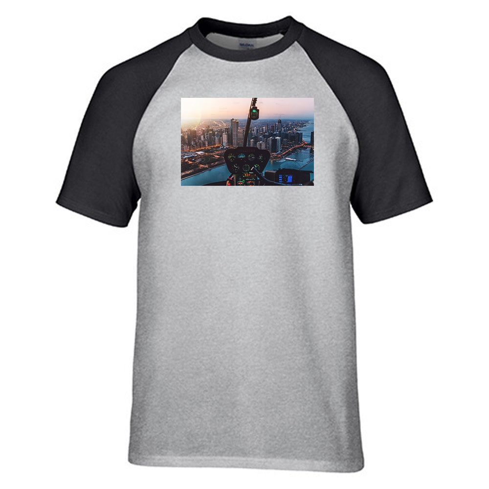 Amazing City View from Helicopter Cockpit Designed Raglan T-Shirts