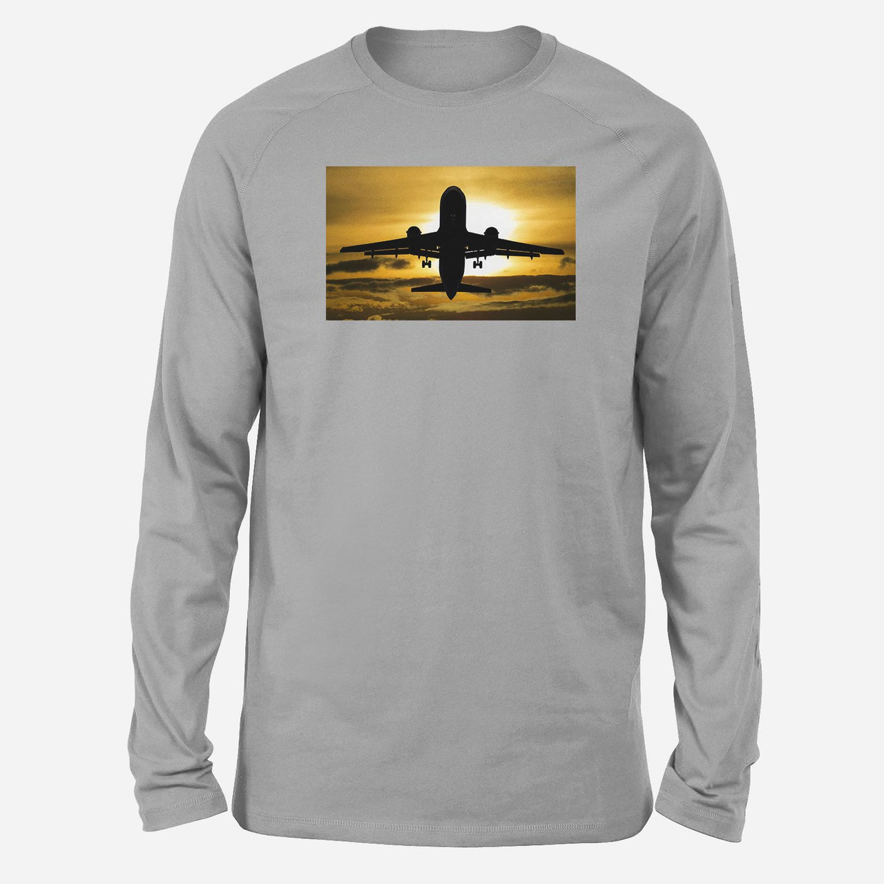 Departing Passanger Jet During Sunset Designed Long-Sleeve T-Shirts