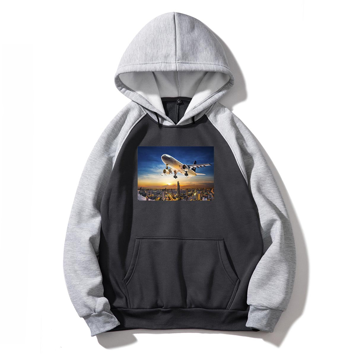 Super Aircraft over City at Sunset Designed Colourful Hoodies