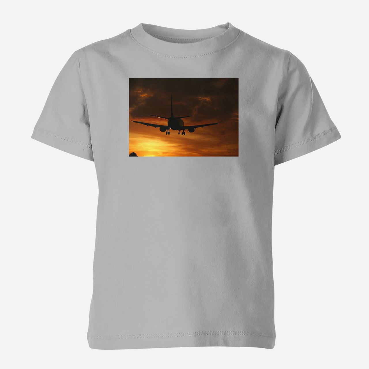 Beautiful Aircraft Landing at Sunset Designed Children T-Shirts