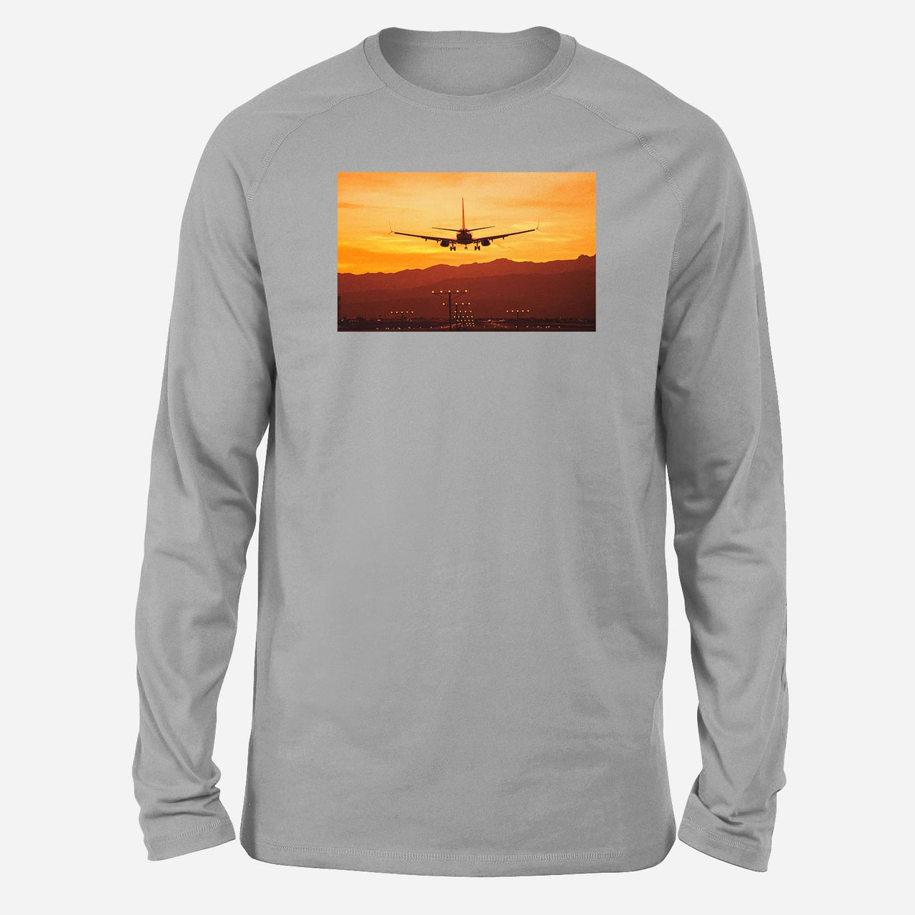 Landing Aircraft During Sunset Designed Long-Sleeve T-Shirts