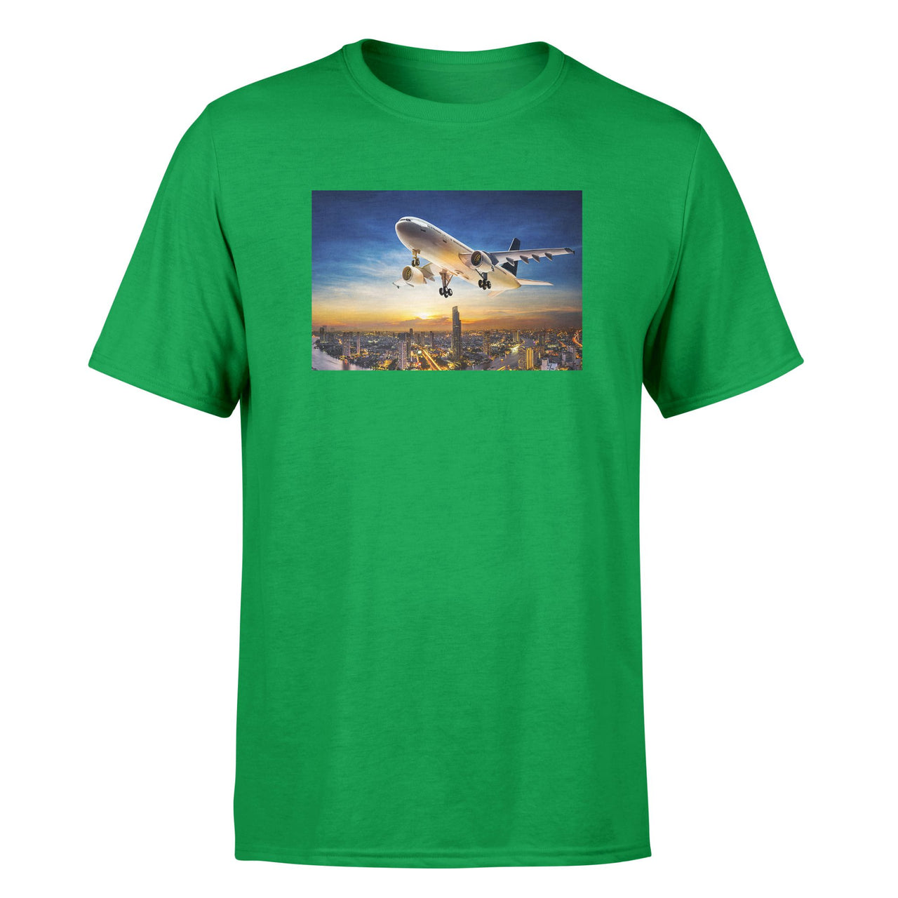 Super Aircraft over City at Sunset Designed T-Shirts