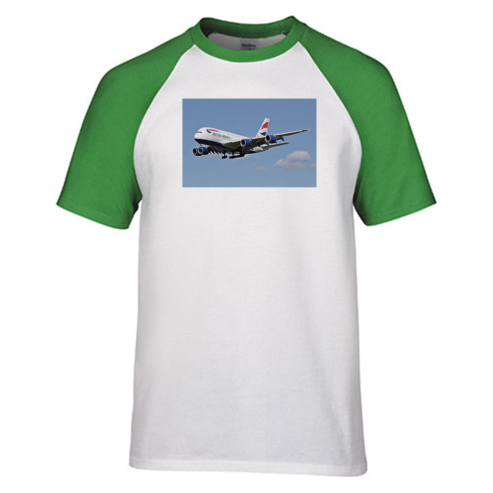 Landing British Airways A380 Designed Raglan T-Shirts
