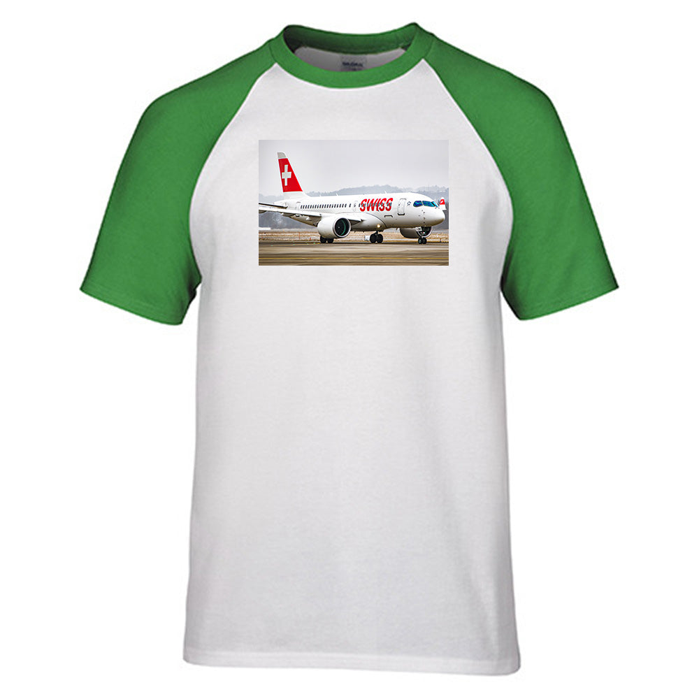 Swiss Airlines Bombardier CS100 Designed Raglan T-Shirts