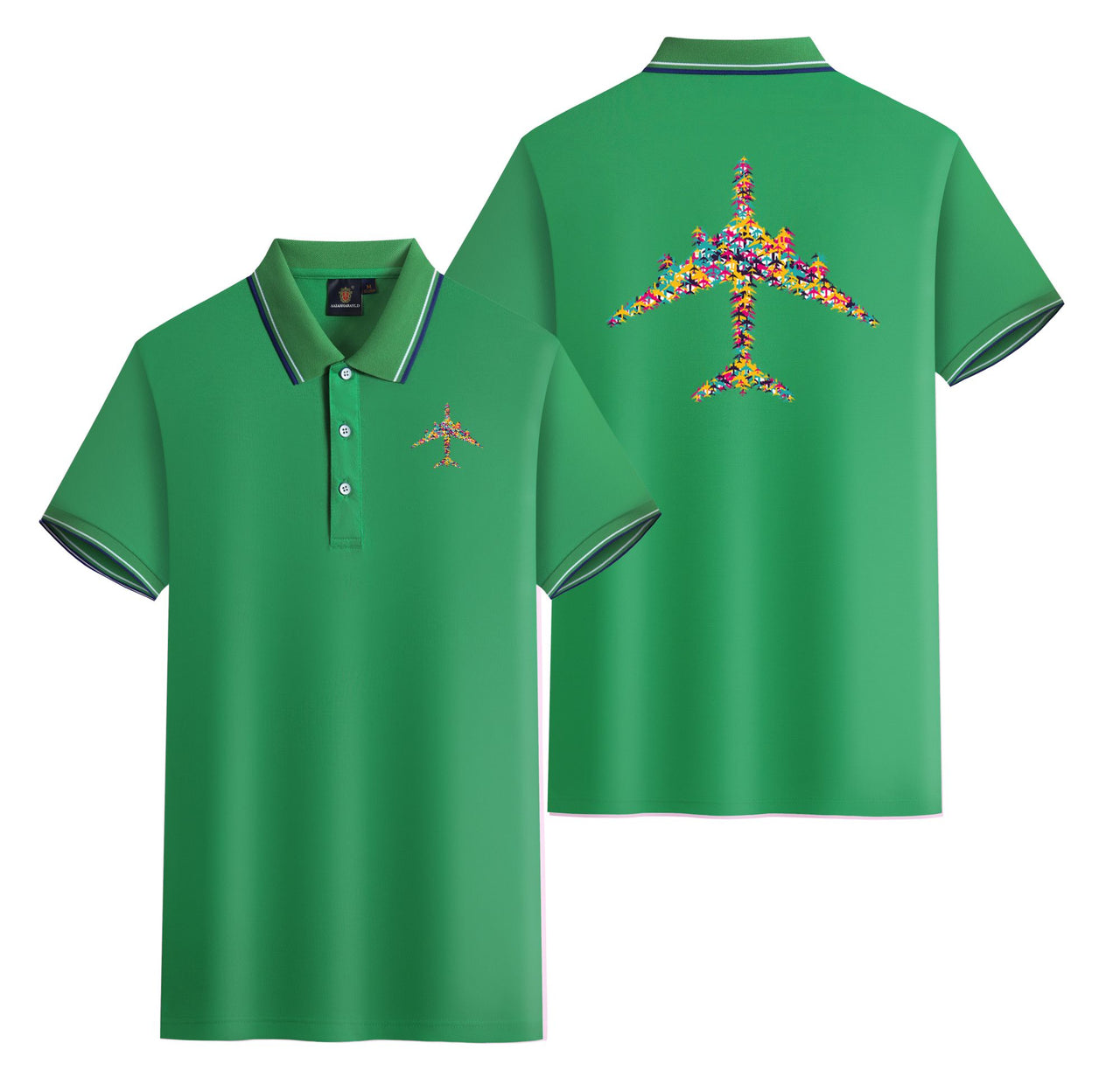 Colourful Airplane Designed Stylish Polo T-Shirts (Double-Side)