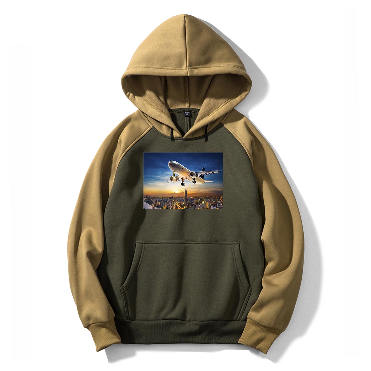 Super Aircraft over City at Sunset Designed Colourful Hoodies