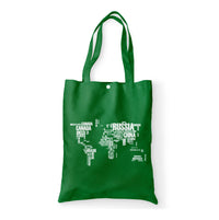 Thumbnail for World Map (Text) Designed Tote Bags