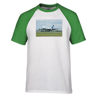 Thumbnail for Departing Airbus A380 with Original Livery Designed Raglan T-Shirts