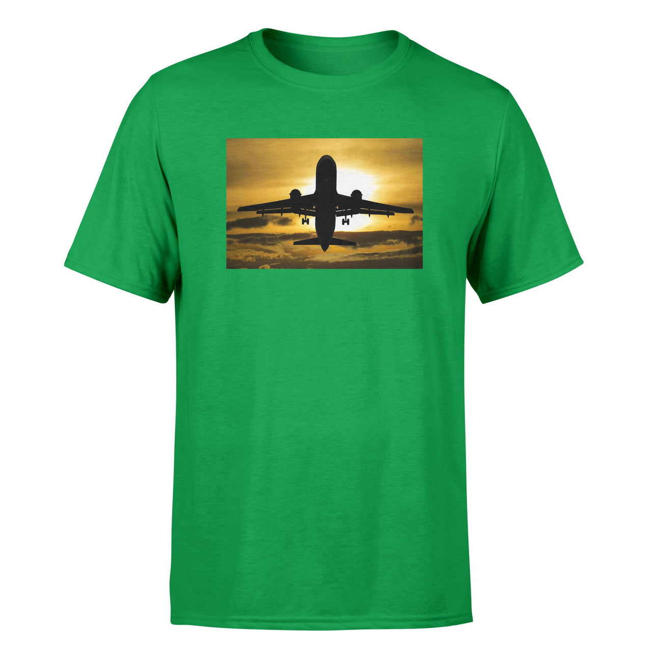 Departing Passanger Jet During Sunset Designed T-Shirts