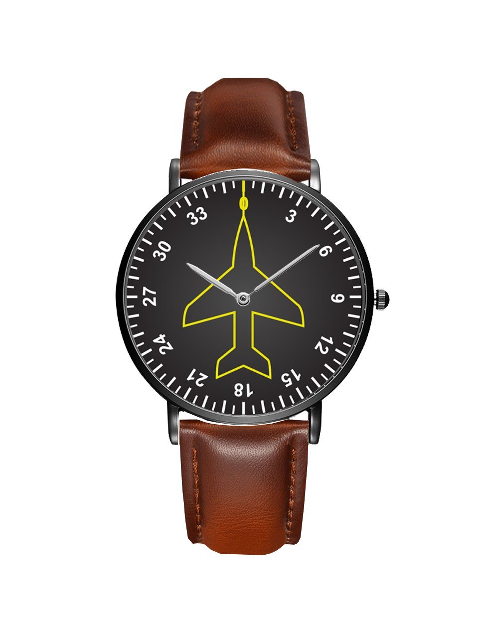 Airplane Instrument Series (Heading) Leather Strap Watches Pilot Eyes Store Black & Black Leather Strap 