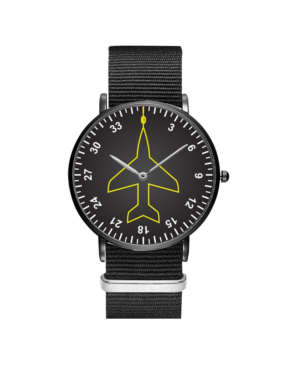 Airplane Instrument Series (Heading) Leather Strap Watches Pilot Eyes Store Black & Black Nylon Strap 