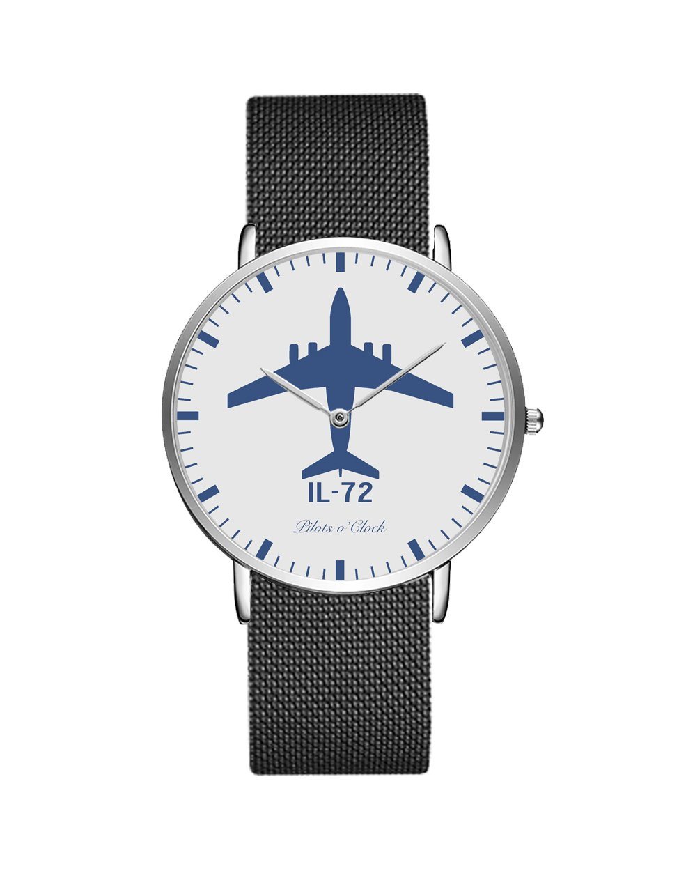 ILyushin IL-72 Stainless Steel Strap Watches Pilot Eyes Store Silver & Black Stainless Steel Strap 
